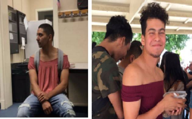 California school boys wear off-shoulder tops to protest girls being sent back home for wearing revealing clothes