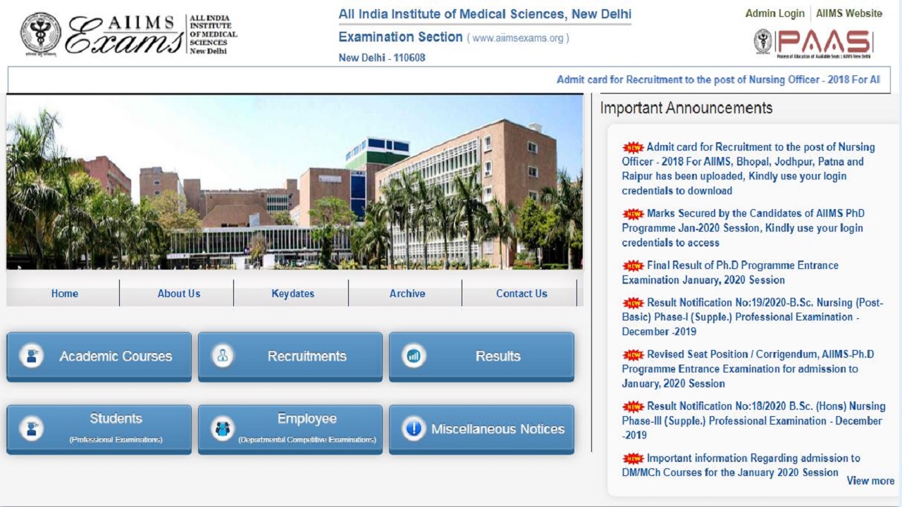 AIIMS Nursing Officer 10 Admit Card Released - News Nation English