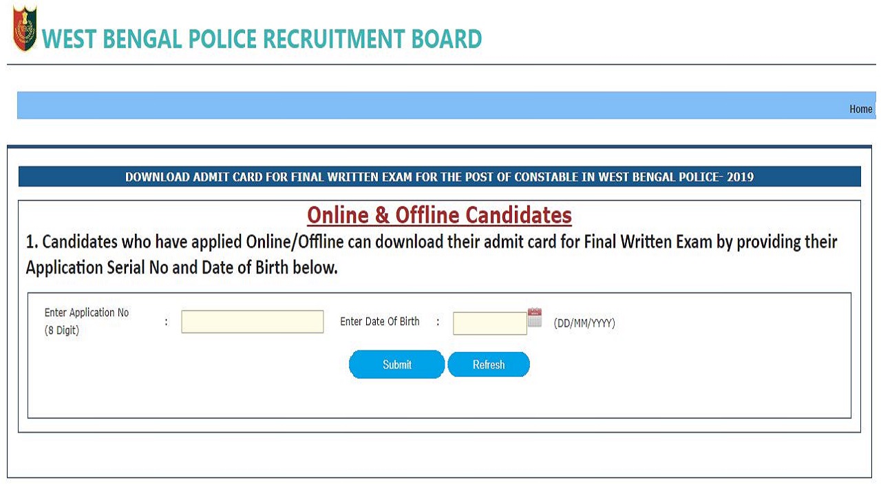 WB Police Constable Final Exam Admit Card Released