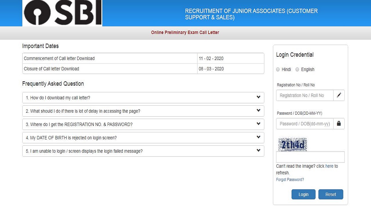 SBI Junior Associate Admit Card 2020 Released