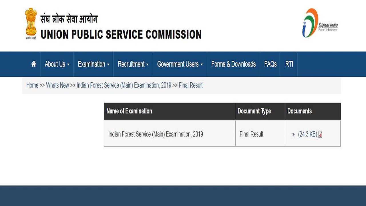 UPSC IFS Main Final Result 2019 Declared, Get Direct Link Here