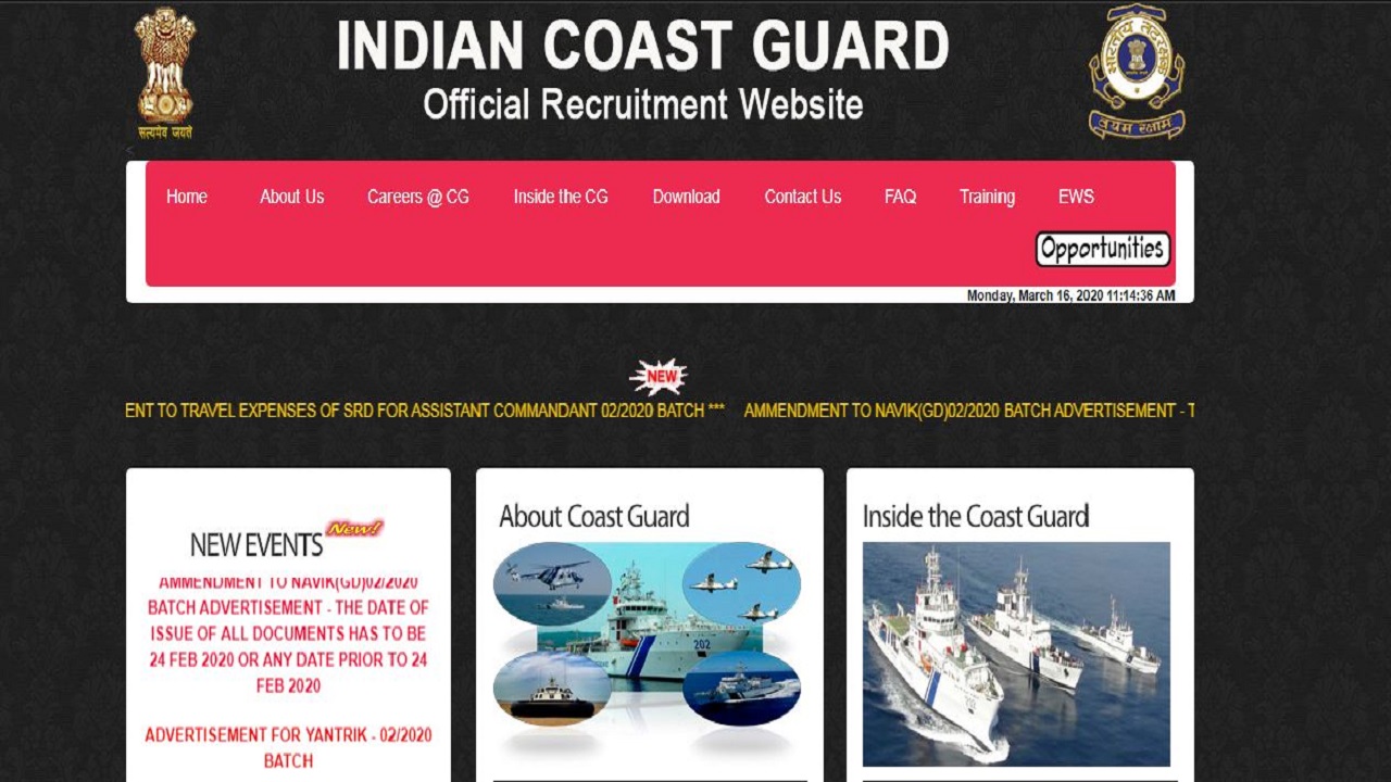 Indian Coast Guard Yantrik Recruitment Notification 2020 Released